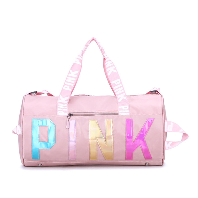 핑크 여행 가방 여성 야외 스포츠 피트니스 훈련 가방, 나일론 방수 여성 피트니스 가방