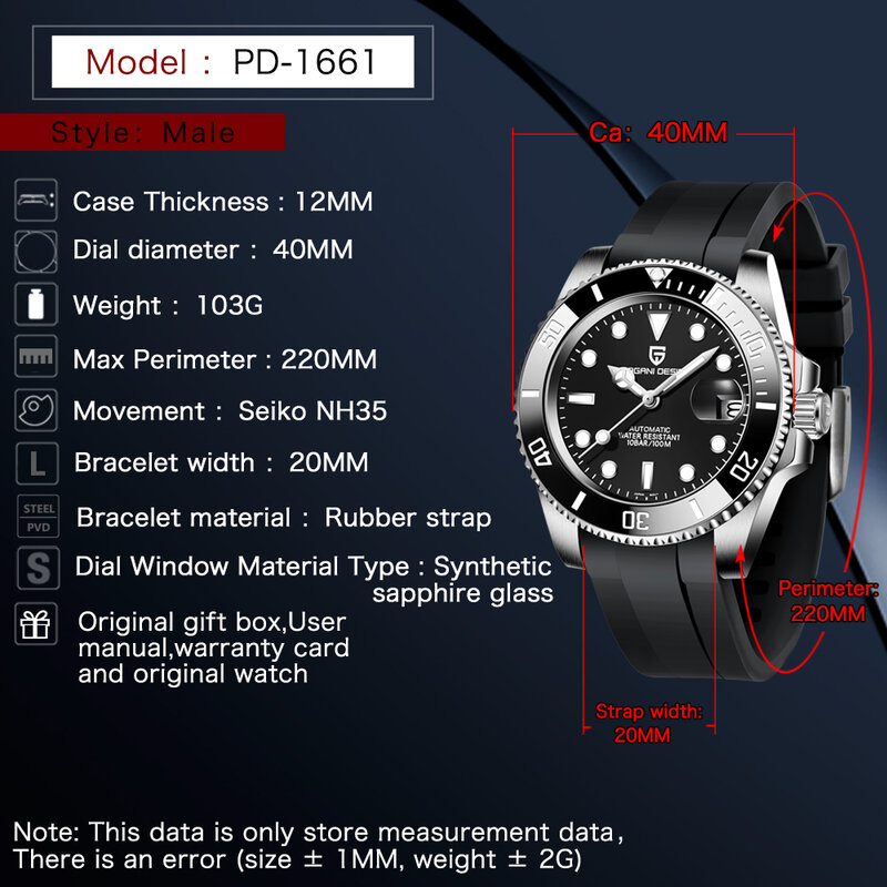 2021 novo 40mm pagani design topo marca homens relógios mecânicos automáticos de safira luxo borracha à prova dlogiágua relógio relogio masculino