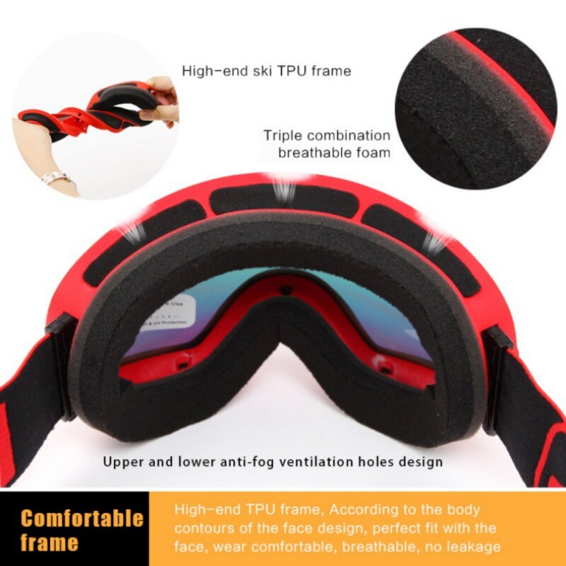 #H Gafas de esquí de doble capa Anti-niebla Snowboard Eyewear Anti-fog máscara de esquí grande gafas nieve Snowmobile hombre mujer ropa de esquí nuevo 