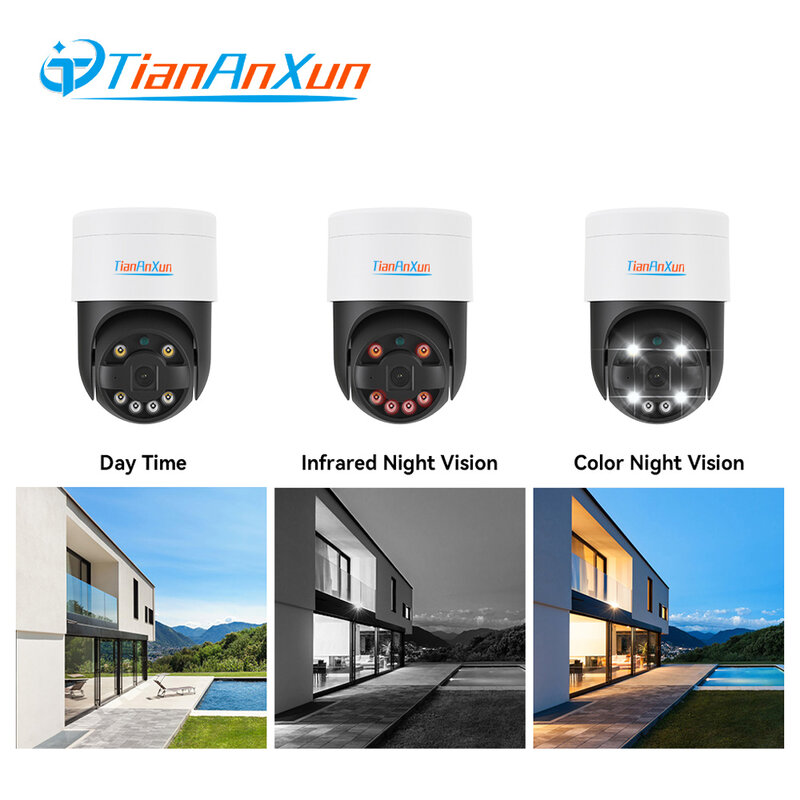 Tiananxun Ptz Poe Ip Kamera 5Mp Cctv Kamera Keamanan Kubah Luar Ruangan Ai Audio Video Pengawasan untuk Sistem Nvr