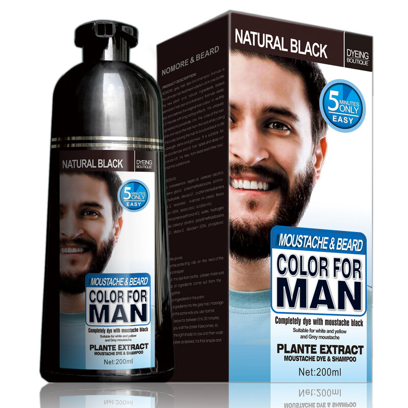 Mokeru 3Pcs/Lot 200ml Natural Herbal Fast Permanent Hair Coloring Beard Black Hair Dye Shampoo For Men Covering Gray Hair