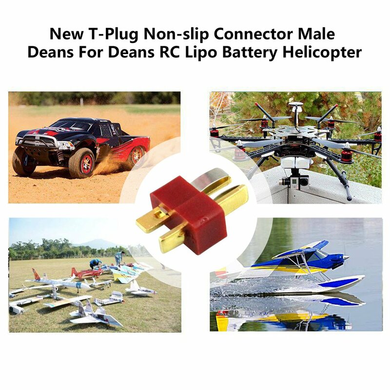 10 pçs novo t-plug conector antiderrapante deans masculinos para deans rc lipo bateria helicóptero 100a banhado a ouro deans