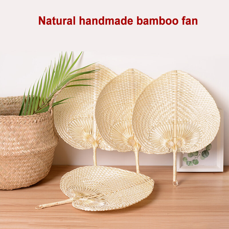 Abanico de ratán hecho a mano para bodas y fiestas, hecho a mano, de bambú Natural, tejido en forma de melocotón, ideal para el verano