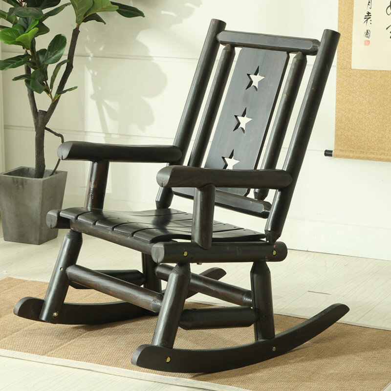 Cadeira de balanço em madeira antiga, cadeira de balanço com design rústico para lazer, varanda ou uso interno
