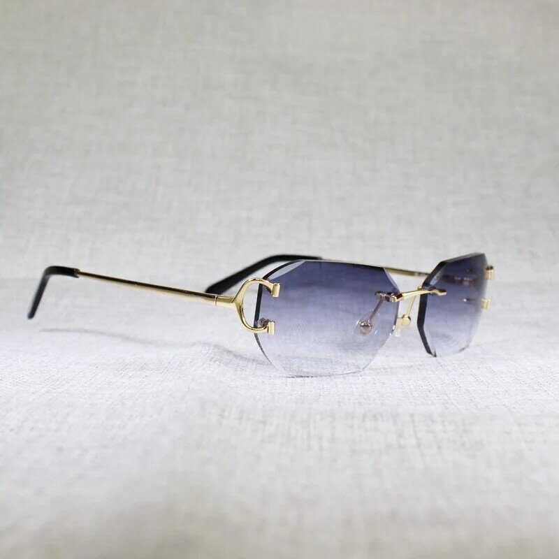 Vintage Rimless C Wire Sunglasses Men Eyewear Women For Summer Diamond Cutting Clear Glasses Metal Frame Oculos Gafas