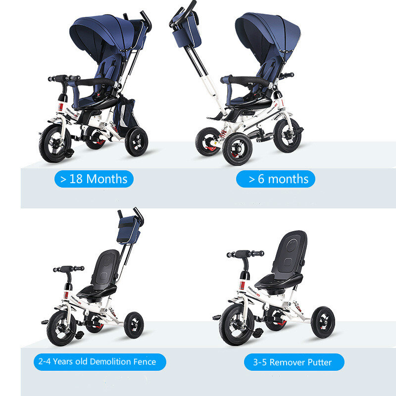Poussette tricycle 4 en 1 pour bébé, siège nouveau-né pliant rotatif, pour enfant jusqu'à 6 ans roues, vélos à 3 roues, chariot pour transport