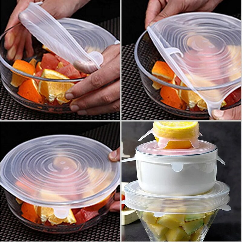 6 Pcs/Set Food Silicone Cover Universal Silicone Fresh-keeping Lids Stretch Strong adsorption leak-proof Cookware Bowl Pot Lids