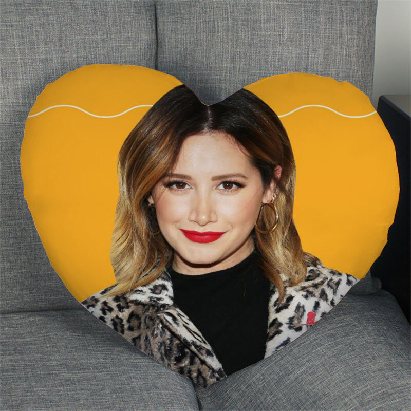 Ashley Tisdale Pillow Cover Home Office Wedding Decorative Pillowcase Heart Shaped Zipper Pillow Cases Satin Fabric Best Gift
