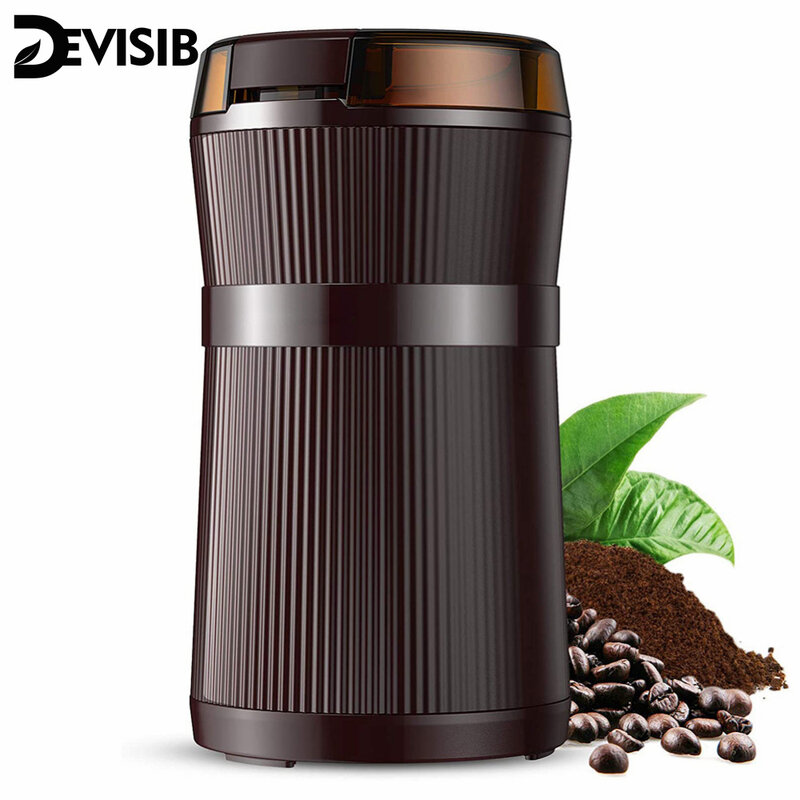 DEVISIB Coffee Grinder Electric 50g with Stainless Steel Blade and Bowl Brush Including for Making Beans Nuts Spice Sugar Grains