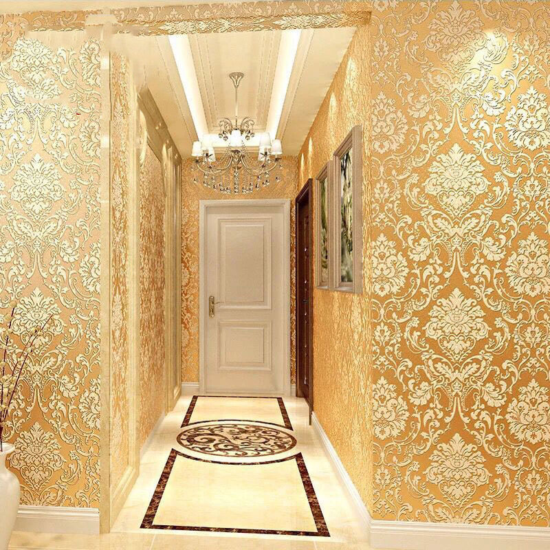 Papel tapiz autoadhesivo de Damasco de 3x0,53 m, no tejido, decoración para sala de estar, raya ondulada, dormitorio, decorativo de lujo