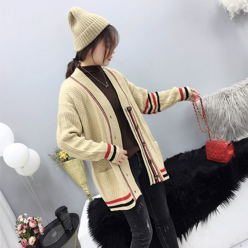 2021 New Fashion and Popular Sweater Coat Autumn and Winter Loose Mid-length and Very Fairy Knitted Single-breasted Cardigan Top