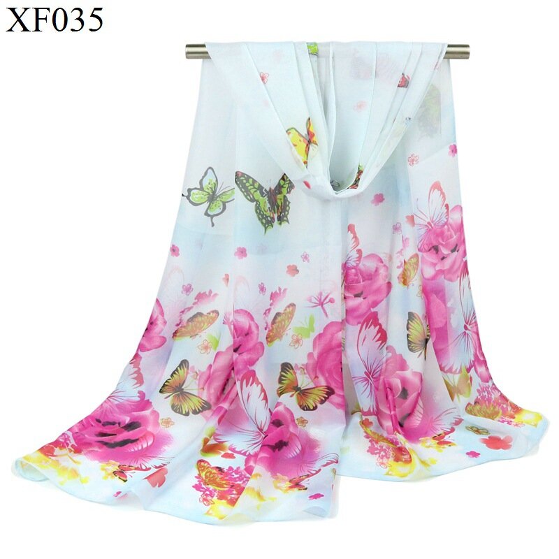 2020ใหม่แฟชั่นพิมพ์ผ้าพันคอผ้าไหมผู้หญิง Rose ดอกไม้ผีเสื้อชีฟองผ้าพันคอสัตว์ Shawl 155*50ซม.