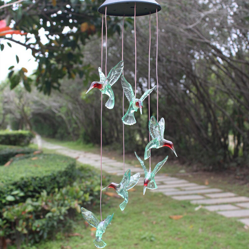 Home Garden Romantic Hanging Pendant Outdoor Hanging Wind Chimes Lights LED Solar Wind Chimes Color Changing Light