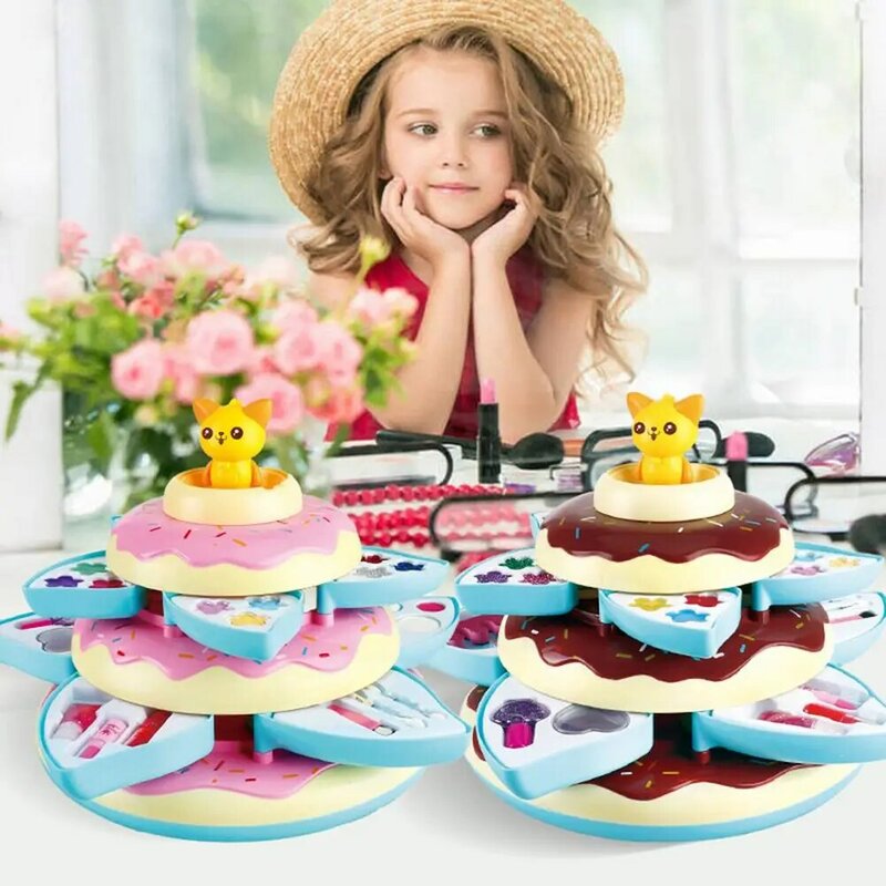 소녀 메이크업 장난감 세트 3 층 도넛 상자, 소녀 가상 놀이 장난감, 플레이 하우스 매니큐어 화장품 장난감 세트, 소녀 교육 장난감