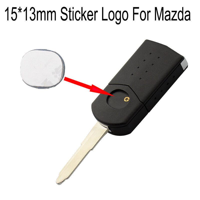 Logotipo de la etiqueta engomada de la llave del coche, insignia del emblema del Mazda, logotipo de la llave del coche de aluminio ovalado, DIY, 15x13mm, 2 piezas por lote