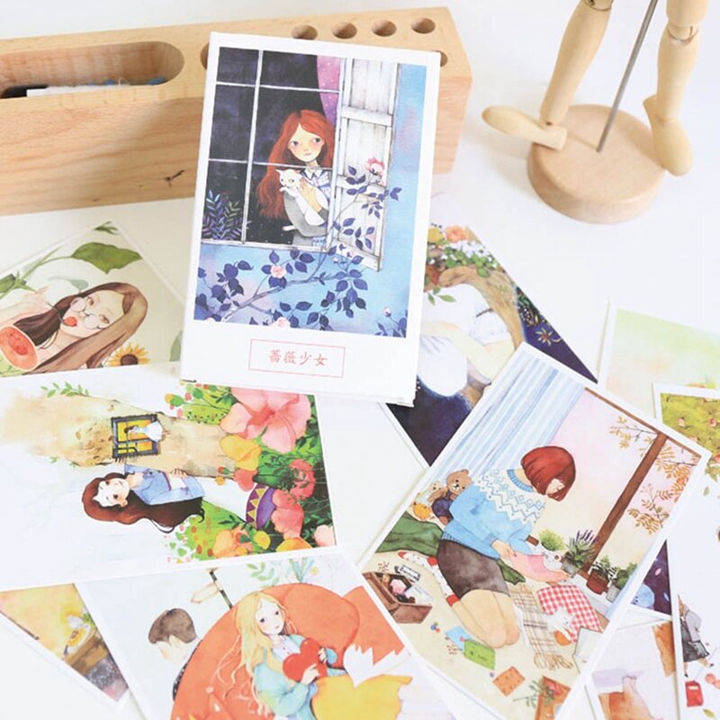 30Pcs/Set Flower And Girl Postcard Bookmark Greeting Card Letter Paper School Office Stationary Paper Supply