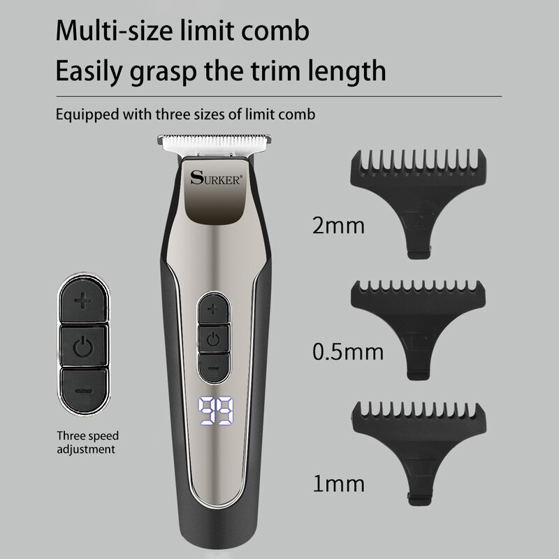 Surker profissão máquina de cortar cabelo aparador de barba para homem elétrico barbeador lcd 0mm máquina de corte de cabelo aparador de barbear carregável