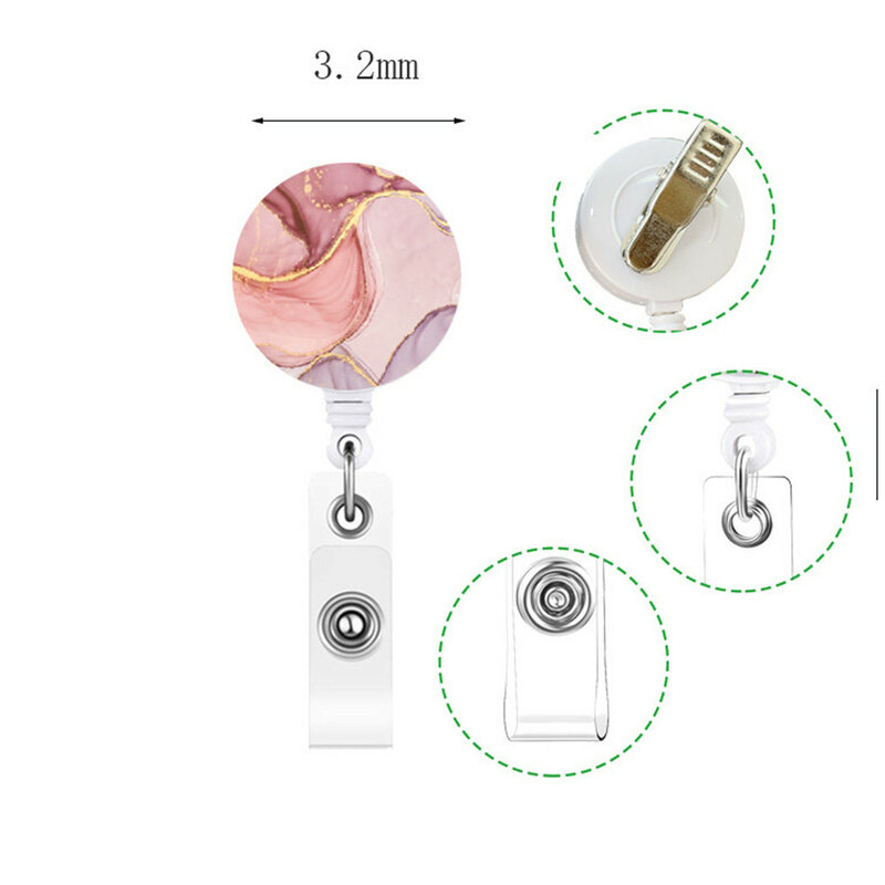 Fashion Creative Marble Pattern Retractable Nurse Badge Reel Clip Badge Holder Students Doctor Id Card Holder Office Supplies