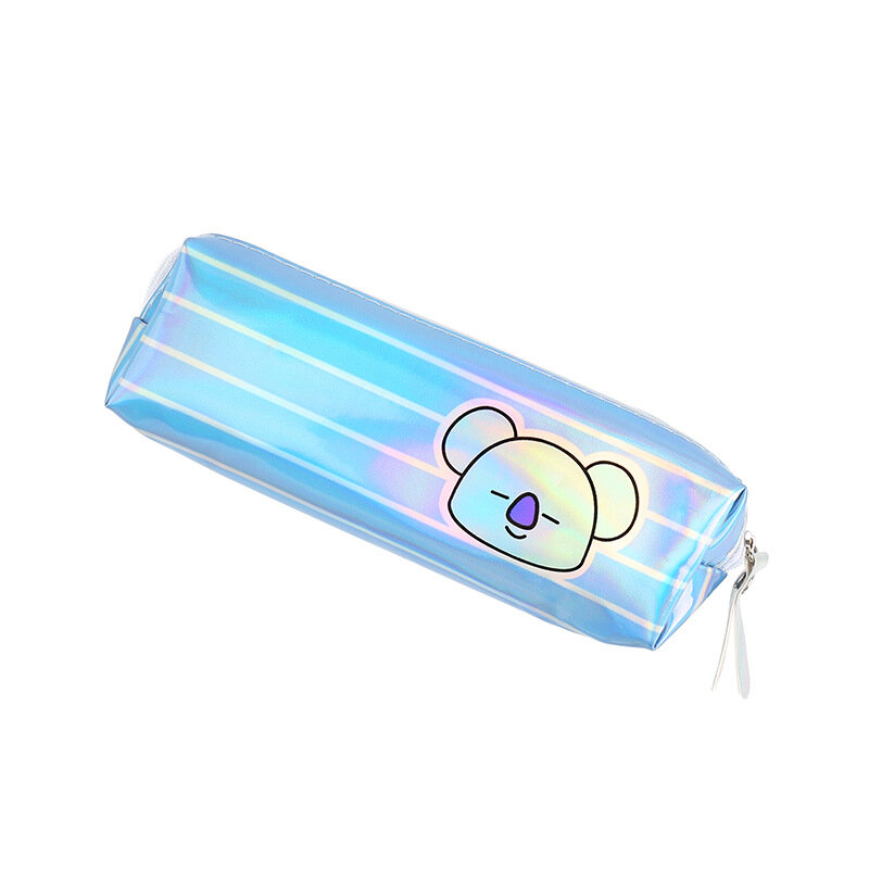 BTS21 BTS-estuche de lápices de rayas de dibujos animados de estilo coreano, bolsa de papelería multicolor láser, caja de papelería, estuche para lápices