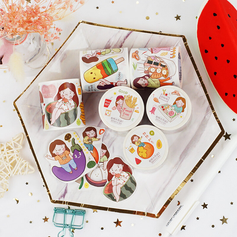 50mm x 5mCute Süße Mädchen Washi Band Lebensmittel Kampf Serie Japanischen Maskierung Band Dekorative Band Notebook Tagebuch Diy zubehör