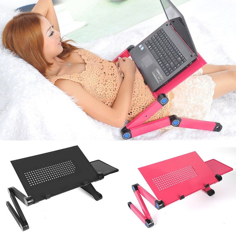 Laptop Dapat Disesuaikan Meja Ergonomis Lapdesk untuk TV Bed Sofa Notebook Meja Berdiri dengan Mouse Pad Portabel Aluminium Vented Meja