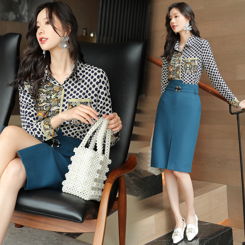2021 Spring and Autumn Wear Elegant Versatile Fashion Polka Dot Digital Printing Suit Skirt