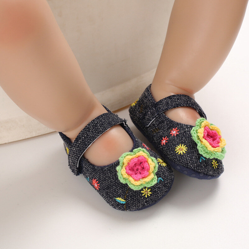Туфли для новорожденных девочек 0-18 месяцев, мягкая обувь для кроватки, с цветами, обувь для принцесс