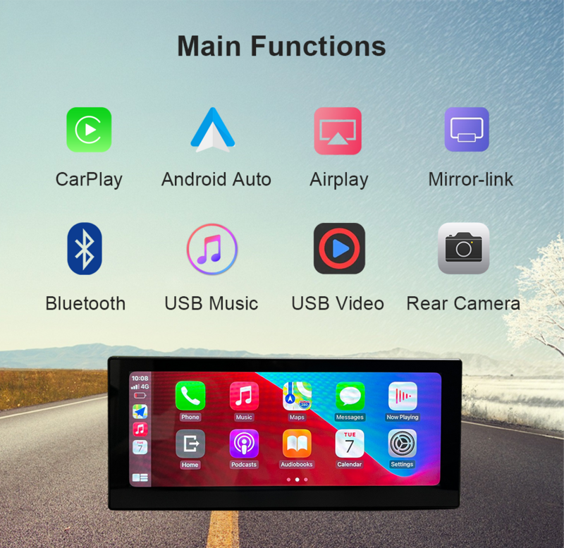 Pantalla de 8,8 "Linux Tohch con Apple Wireless CarPlay para Toyota, Honda, Nissan, Mazda con Android, Airplay, BT, navegación GPS