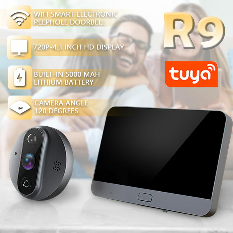 Tuya – sonnette intelligente sans fil, wi-fi, vidéo, 720P, caméra 4.3 ", Vision nocturne PIR HD, capteur de mouvement, Protection de sécurité
