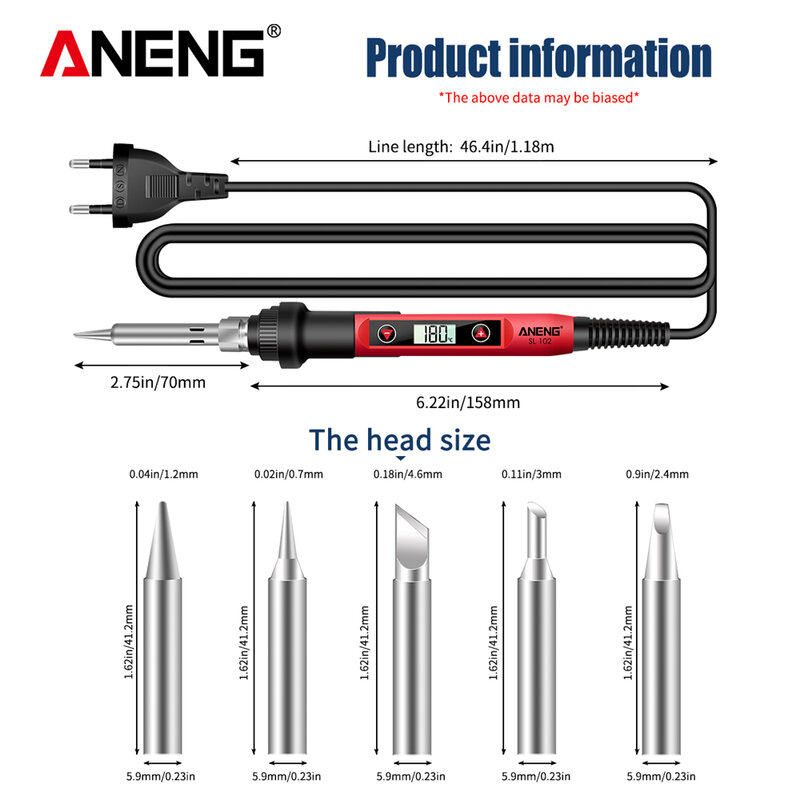 ANENG-kit de soldador eléctrico Digital SL102, herramientas de soldadura de temperatura ajustable, soporte fer a souder, 60W