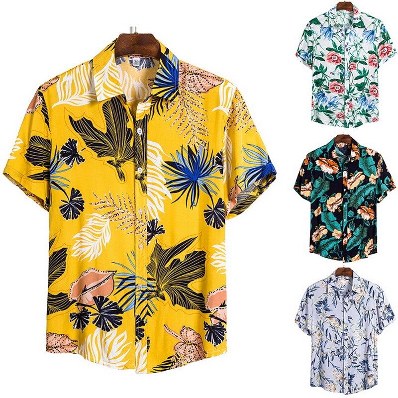 Camiseta de Aloha hawaiana Floral para hombre, ropa de manga corta de secado rápido para playa, informal, con botones, para vacaciones, verano, 2020