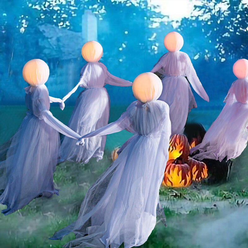 Luminous Witches with Stakes Halloween Decorations Outdoor Light Up Witches with Screaming Sound Scary Decor for Home