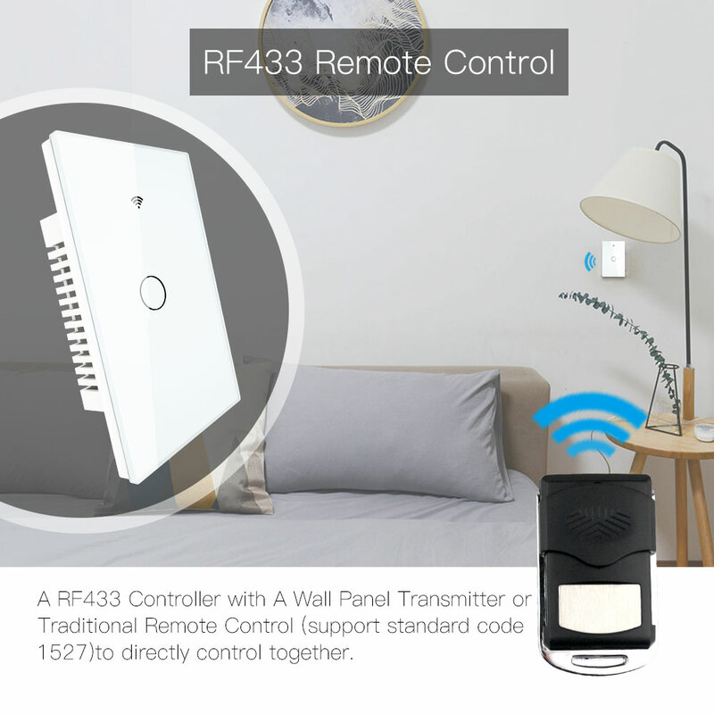 Interruptor inteligente de pared con WiFi, Panel de cristal RF433, Control por aplicación remota para Smart Life, Tuya, funciona con Alexa y Google Home, 1/2/3 entradas