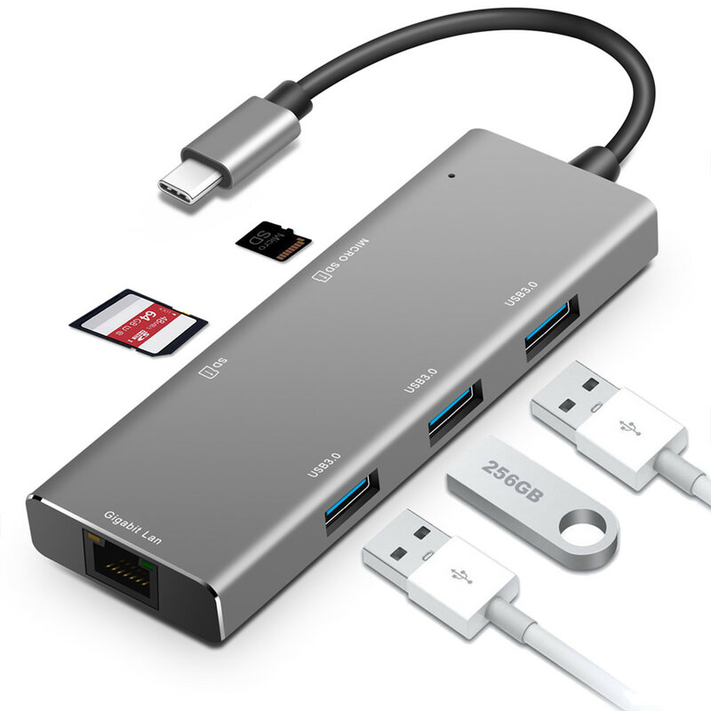 7 Trong 1 Hub USB3.0 Mạng Gigabit Giao Diện SD TF USB Loại C Các Thiết Bị Như AKCBOOK 401 #2
