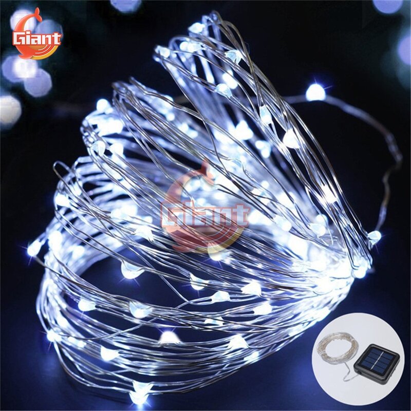 Guirnalda de luces LED Solar para exteriores, resistente al agua guirnalda de luces de hadas, 10M, 100 LED, decoración para fiesta de Navidad y boda