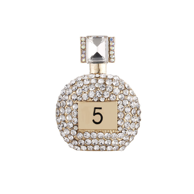 Moda luksusowa broszka pełny kryształ górski nr 5 perfumy butelka party broszka ślubna prezent dla kobiet