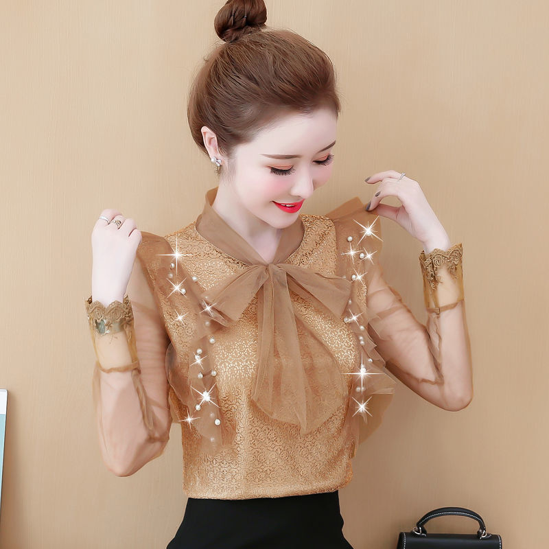 Lace bottoming shirt LADIES 2023 Fashion New foreign Style Mesh TOP Spring and Summer shirt All-Match Casual Women
