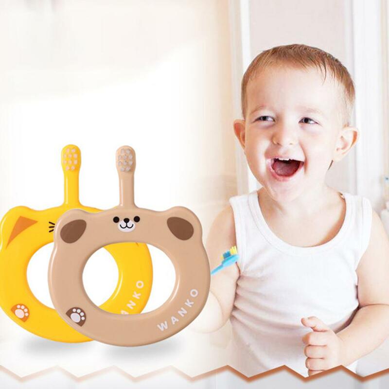 Kuulee bébé formation brosse à dents annulaire anti-dérapant doux enfants brosse à dents multicolore avec tête de brosse douce