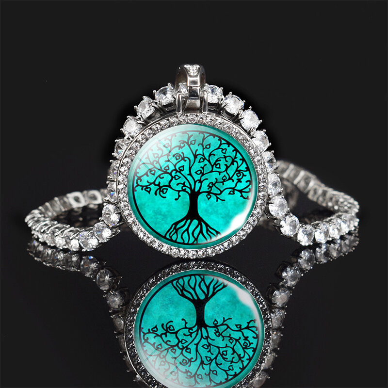 Tree of Life Necklace Fashion France Zircon Crystal Chain Necklace for Women Men Life Tree Glass Cabochon Jewelry Gift