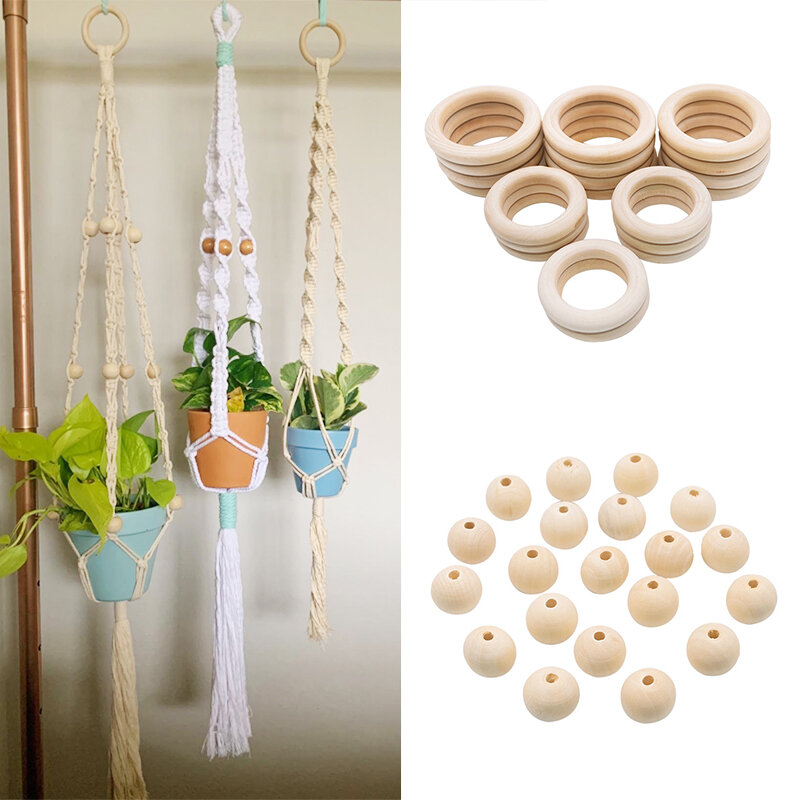 Anéis de madeira natural para mordedor do bebê 5 peças, 5.5/6.5cm, brinquedo para crianças, contas de madeira para diy, presente, decoração de casa