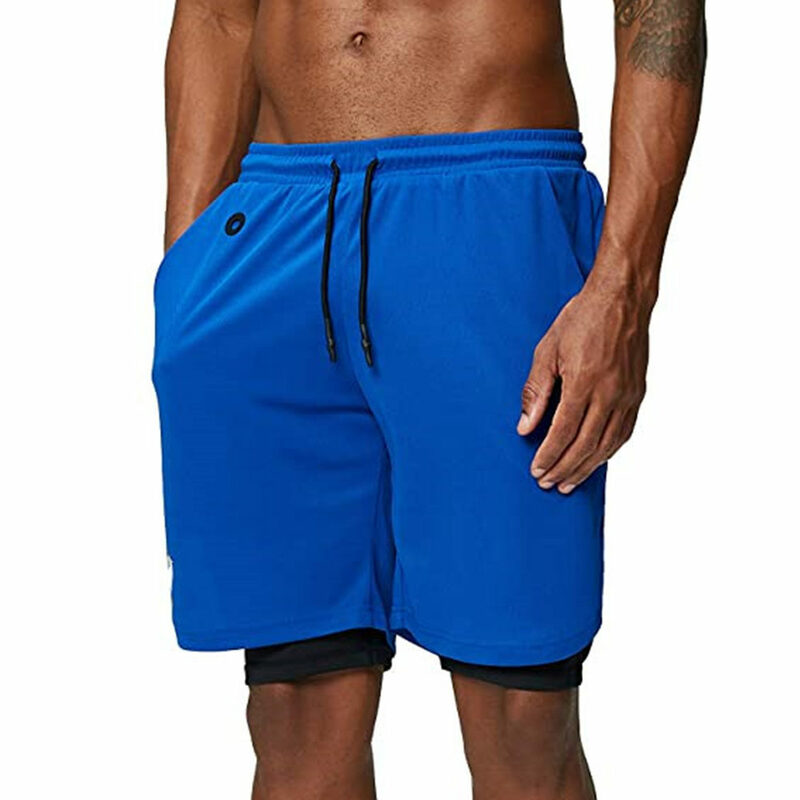 Двухслойная для бега спортивные мужские шорты Фитнес тренировочные быстросохнущая короткие штаны, для мужчин, для улицы, спортивные костюм...