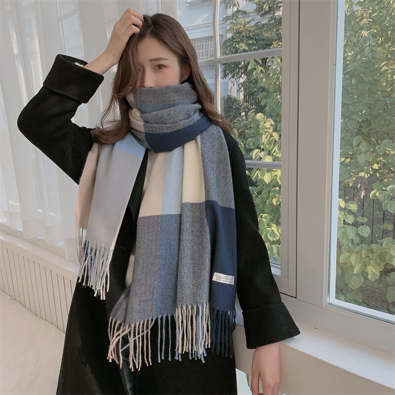 Novo coreano lenço de caxemira xadrez scarfs xale outono inverno quente xales cachecóis envolve lenço de lenço de pele-amigável