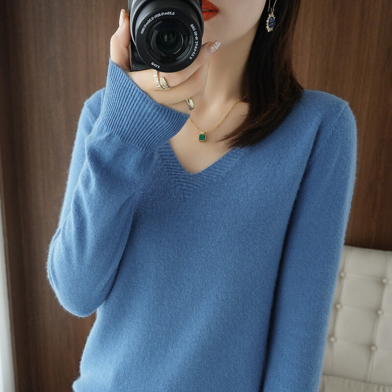 Caldo scollo a v da donna autunno/inverno primavera nuovo maglione di Cashmere maglione Pullover moda coreano a maniche lunghe sciolto Top Casual
