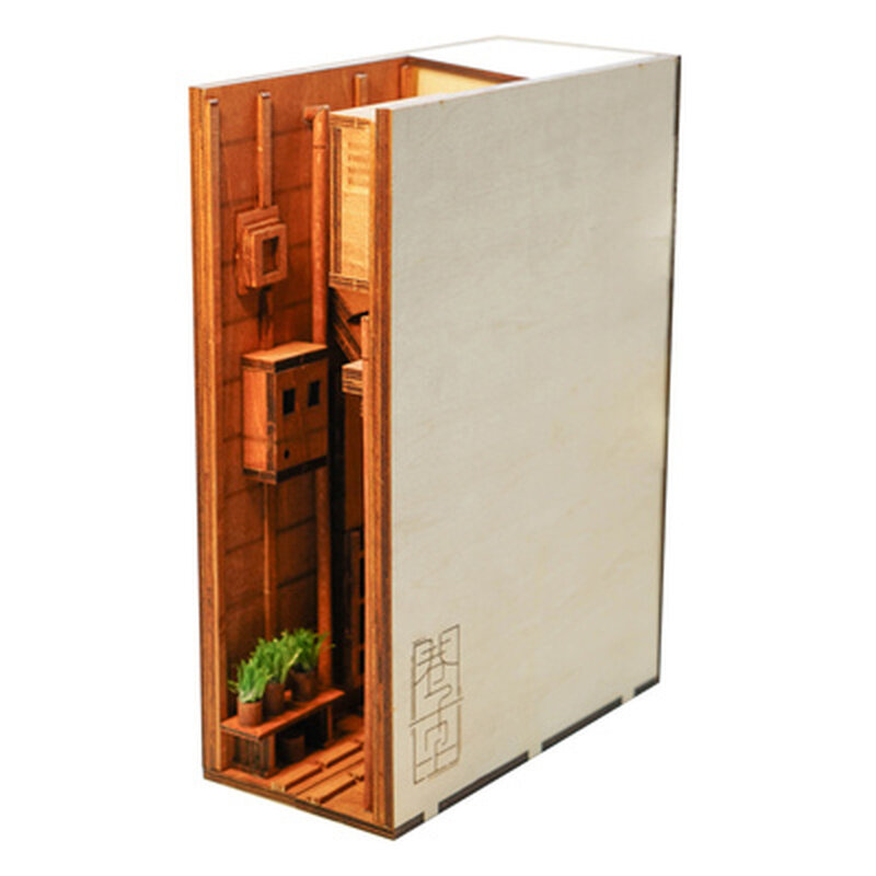 Drewniana książka Nook wkładki Art Bookends DIY regał wystrój stojak dekoracja styl japoński zestaw do budowania modelu domu