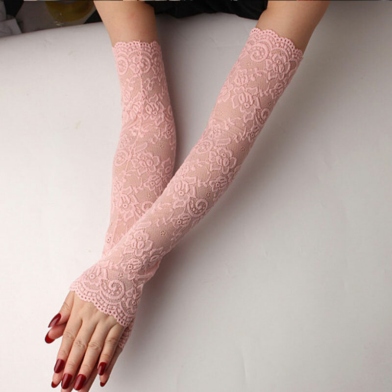 Driving Gloves Women Sexy Lace Arm Sleeve Sunscreen Long Fingerless Mittens Covered Elastic Sleeve Summer Wrist Sleeve