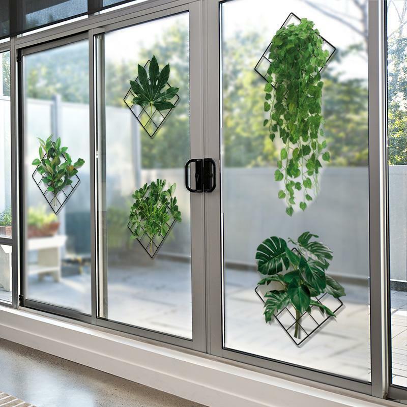Pegatinas de espejos de pared decorativas para decoración del hogar, póster de plantas con estampado de hojas verdes, Mural para decoración moderna de la sala de estar