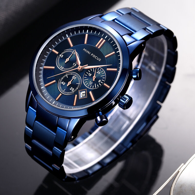 นาฬิกาMens 2020 Classic Business Quartzนาฬิกาแบรนด์หรูสแตนเลส3 Sub-Dial 6มือChronograph MINI FOCUS