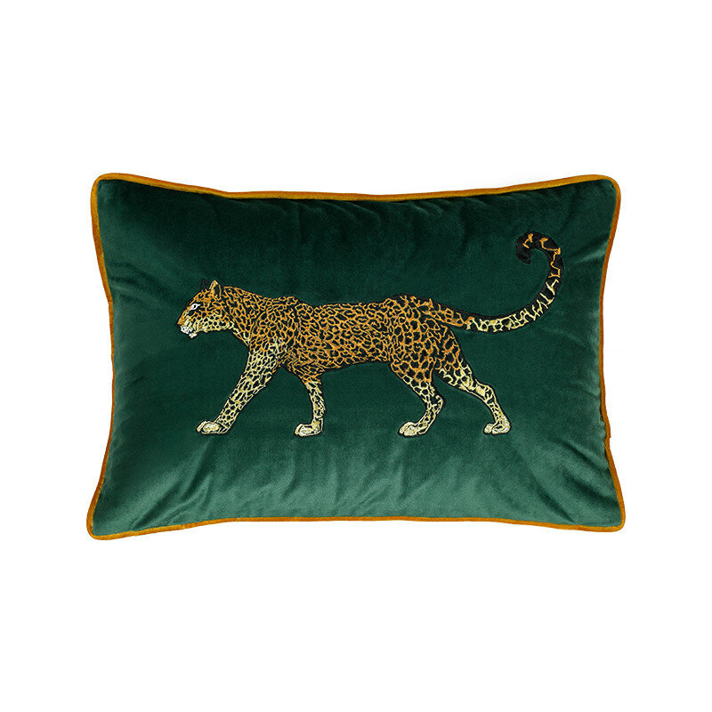 DUNXDECO-funda de cojín decorativa, funda de almohada de terciopelo Vintage, colección de animales, bordado de leopardo dorado, sofá, ropa de cama