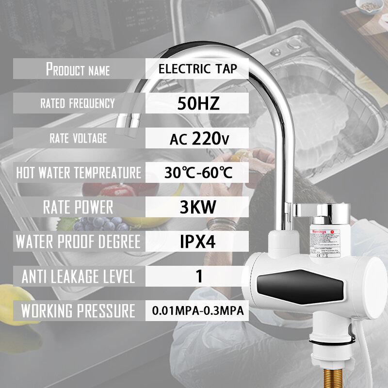 220 فولت الاتحاد الأوروبي زائد سخان مياه كهربي المطبخ سخان المياه صورة شاشة ديجيتال صنبور المياه التدفئة صنبور كهربائي