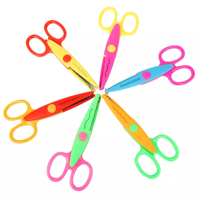 6 Pcs Scissors Metal And Plastic for DIY Scrapbooking Photo Colors Scissors Paper Lace Diary Decoration Safety Scissors